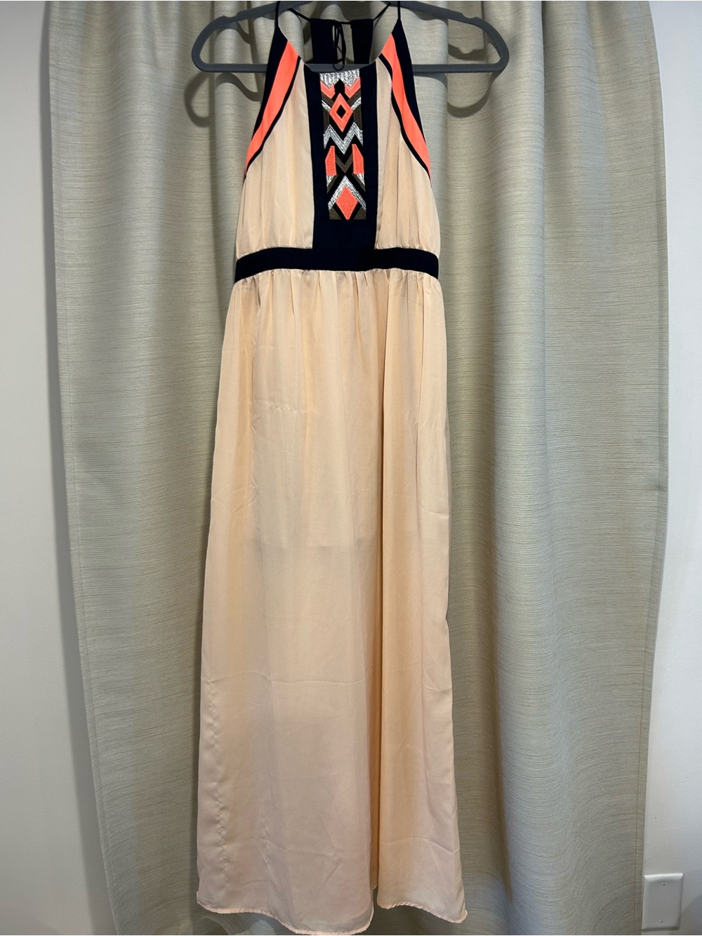 Alya Peach Maxi Dress with Black and Coral Accent